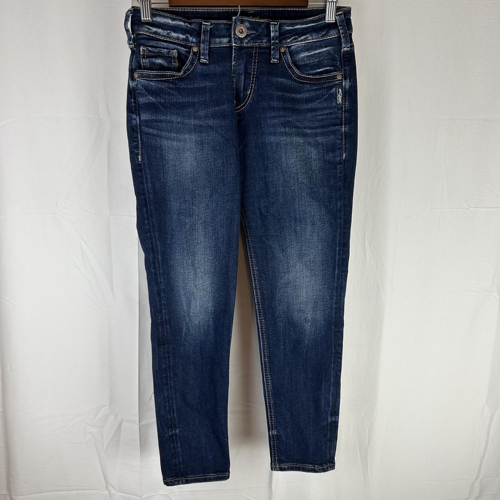 Silver Jeans Suki Skinny Crop Jeans Womens 27x25 Dark Wash Blue‎ Stretch Denim